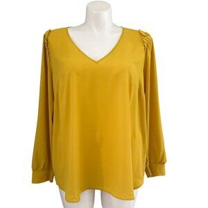 Loft Plus NWT Mustard Yellow Long-Sleeve V-Neck Blouse, Women's Size 18
